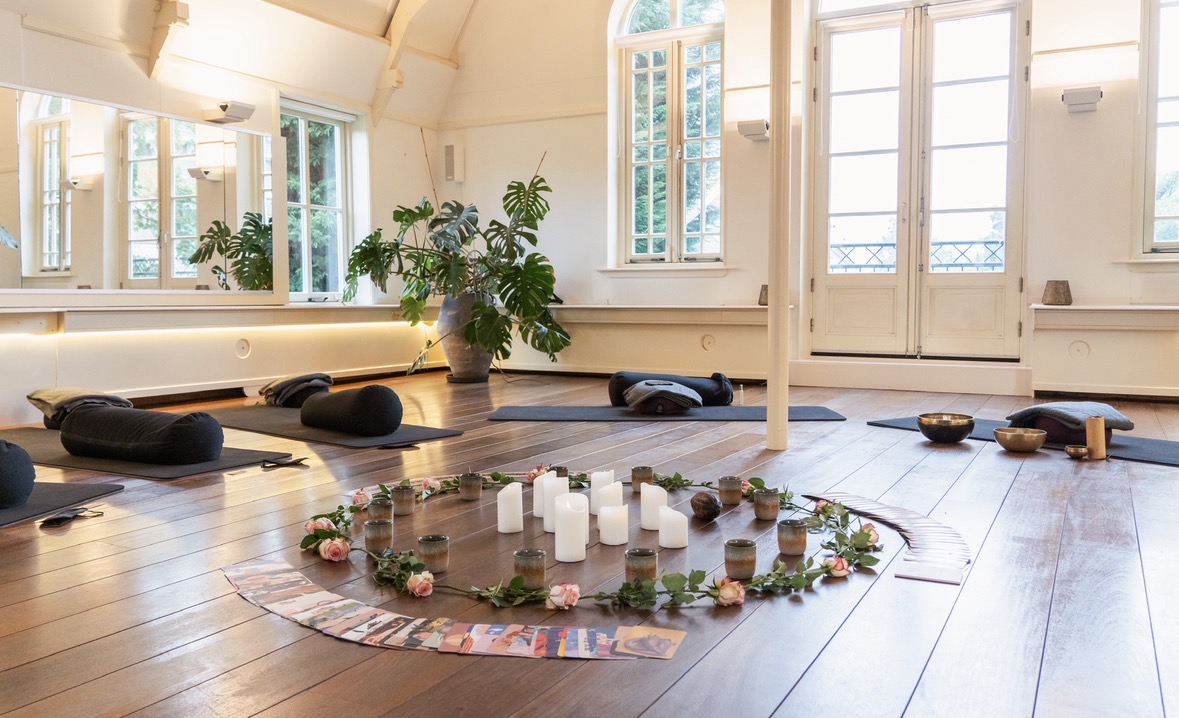 Calm yoga circle setup in nature